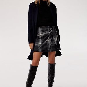 Wilfred Front Wrap Skirt, Grey Plaid, Size 0.
